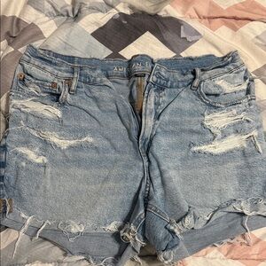 American Eagle Outfitters Strigid Light Blue Ripped Jean Shorts